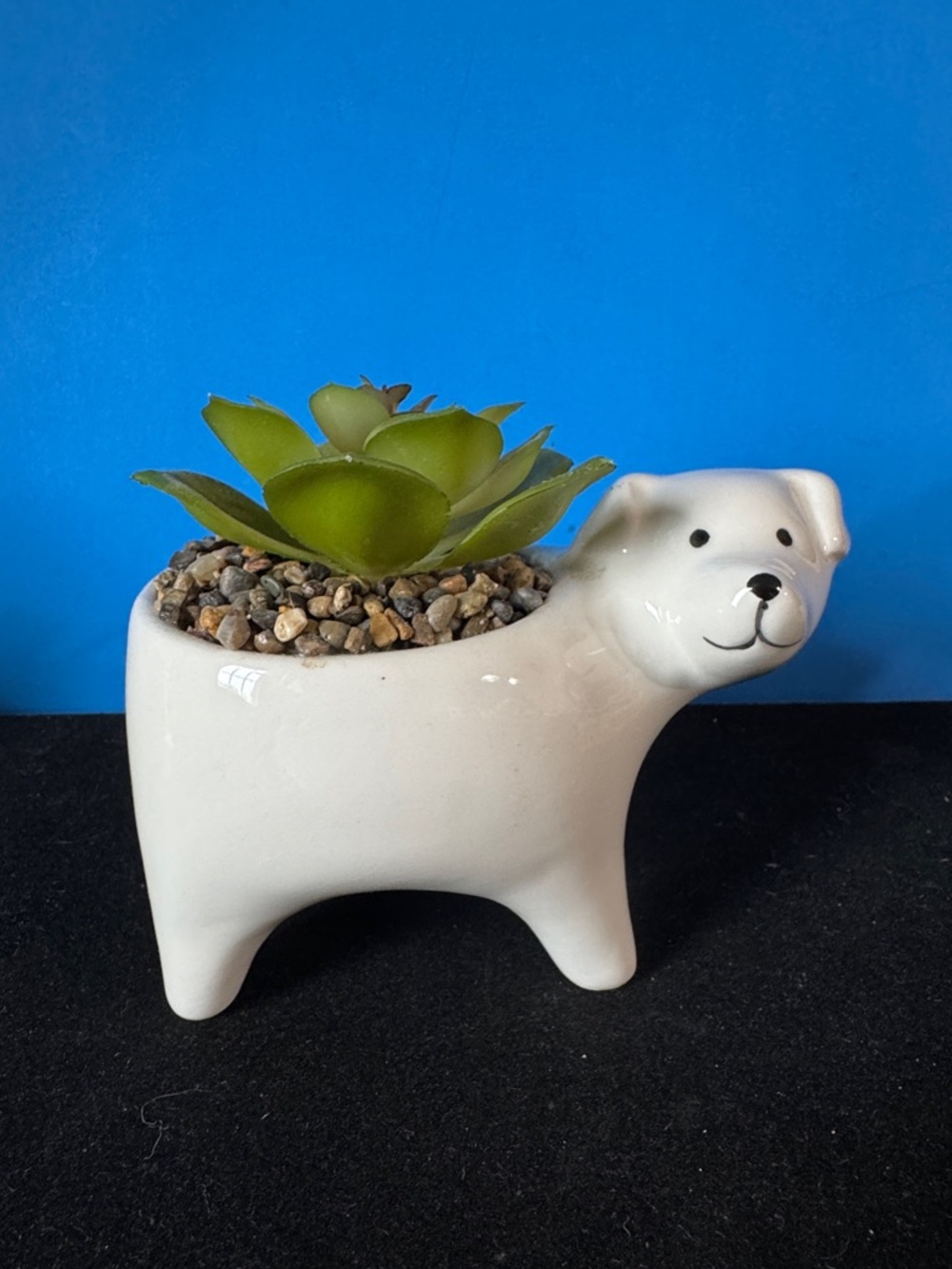 Ceramic Dog Planter with Faux Succulent - White